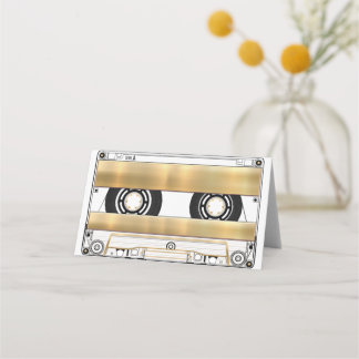 Retro Gold Cassette Tape Blank Wedding Folded Place Card
