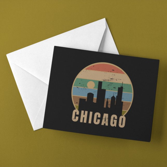 Retro Gold Chicago Skyline Vintage Travel Postcard (Retro Gold Chicago Skyline Vintage Travel Postcard)