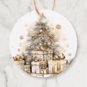 Retro Gold Christmas Tree Favour Tags