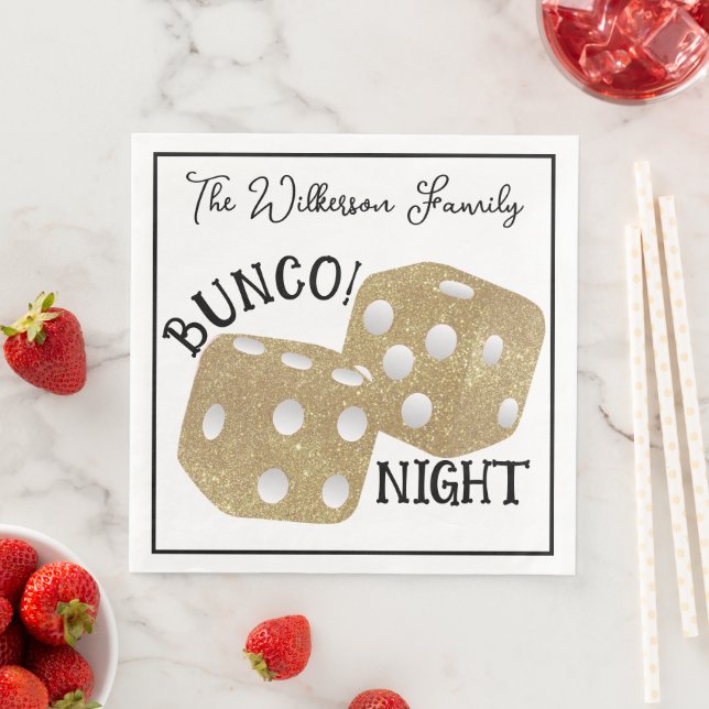 Retro Gold Dice Bunco Night Napkin (Insitu)