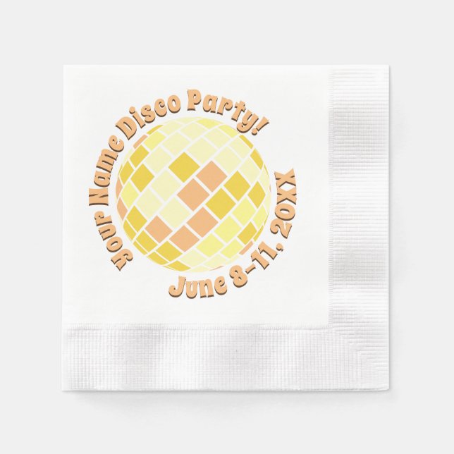 Retro Gold Disco Ball PERSONALIZED Napkin (Front)