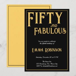 Retro Gold "Fifty and Fabulous" 50th Birthday Invitation