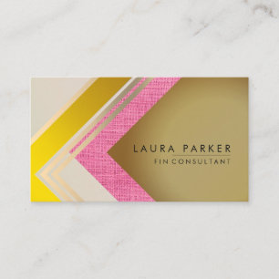 Retro Gold Geometrical Modern Elegant Pink Burlap Business Card