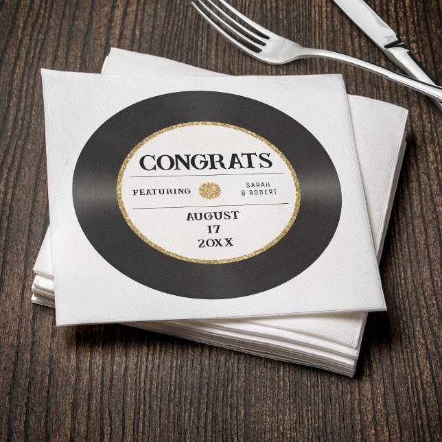 Retro Gold Glitter Vinyl Record Congrats Wedding Napkin (Retro Gold Glitter Vinyl Record Congrats Wedding Napkins
)