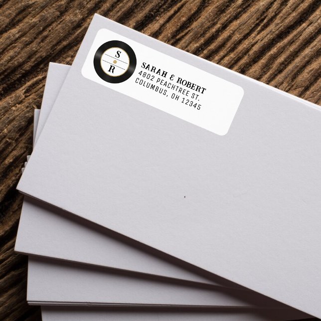 Retro Gold Glitter Vinyl Record Monogram Wedding (Retro Gold Glitter Vinyl Record Monogram Wedding Label
)