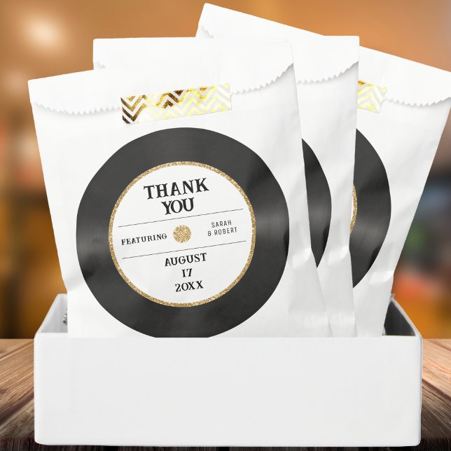 Retro Gold Glitter Vinyl Record Thank You Wedding Favour Bags (Retro Gold Glitter Vinyl Record Thank You Wedding Favor Bag
)