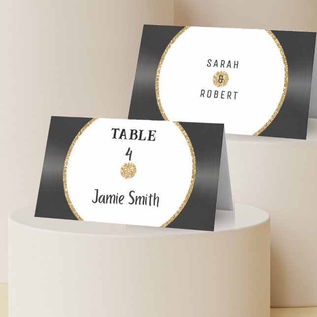 Retro Gold Glitter Vinyl Record Wedding Place Card (Retro Gold Glitter Vinyl Record Wedding Place Card
)