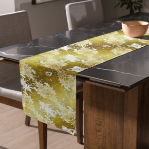 Retro Gold Green Damask Pattern Medium Table Runner