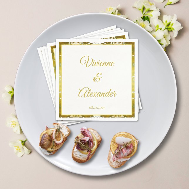 Retro Gold Green Damask Wedding Cocktail Napkin (Creator Uploaded)