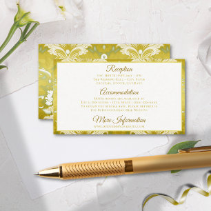 Retro Gold Green Damask Wedding Enclosure Card