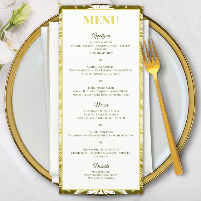 Retro Gold Green Damask Wedding Menu (Creator Uploaded)