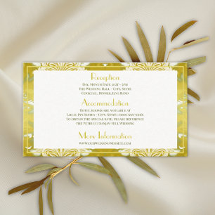 Retro Gold Green Damask Wedding QR Code Enclosure Card