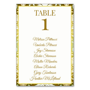 Retro Gold Green Damask Wedding Table Number