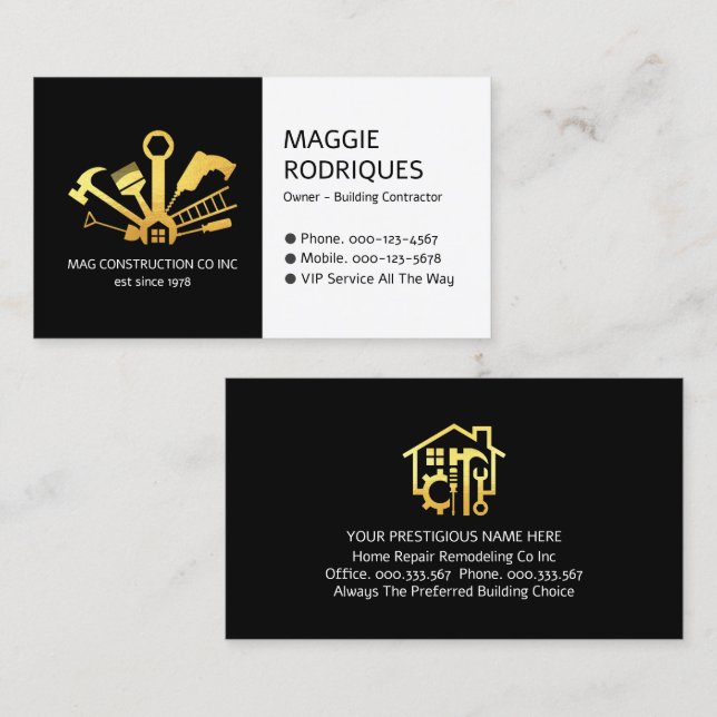 Retro Gold Handyman Tools Building Business Card (Front/Back)