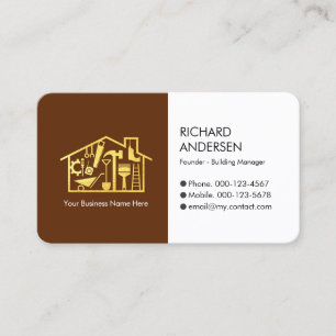 Retro Gold Handyman Tools Store Building Business Card