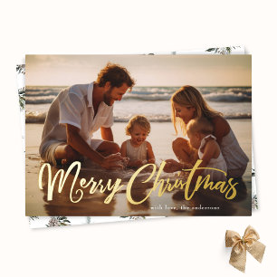 Retro Gold Lettering Merry Christmas Photo