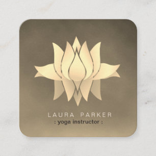Retro Gold Lotus Yoga Meditation Holistic Vintage Square Business Card