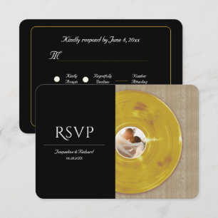 Retro Gold Music Vinyl Record Wedding RSVP Card