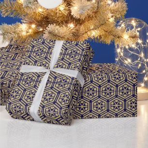 Retro gold navy hexagonal geometric pattern wrapping paper