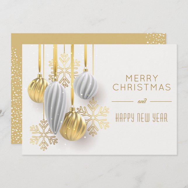 Retro Gold Silver Ornaments Christmas Holiday Card (Front/Back)