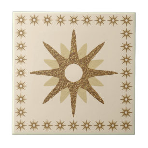 Retro Gold Starburst Design Tile