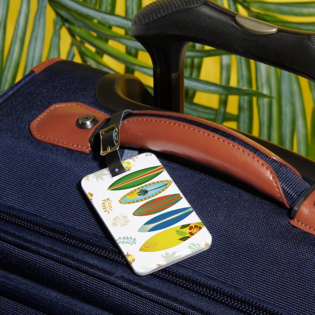 Retro Gold Tropical Coastal Surfboards  Luggage Tag (Front Insitu 1)