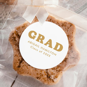 Retro Gold Typography Graduation Classic Round Sticker