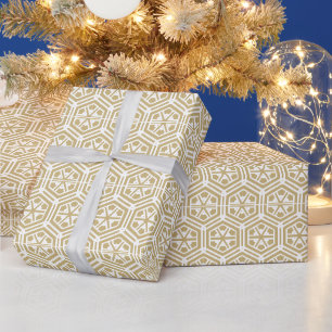 Retro gold white hexagonal geometric pattern wrapping paper