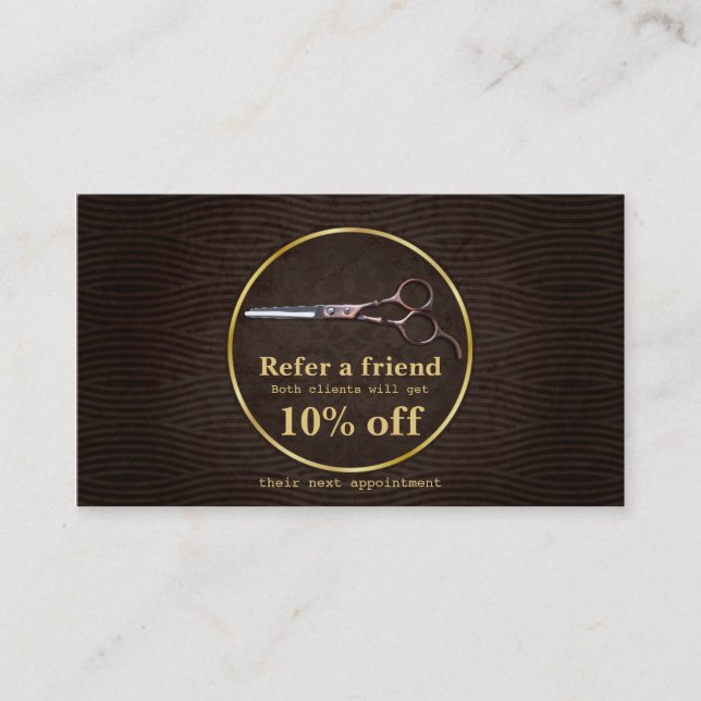 Retro Golden Circle Hair Salon Referral Card (Front)