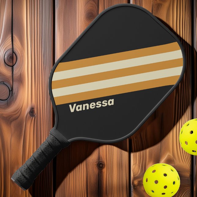 Retro Golden Horizon Stripes with Name Pickleball Paddle (Creator Uploaded)