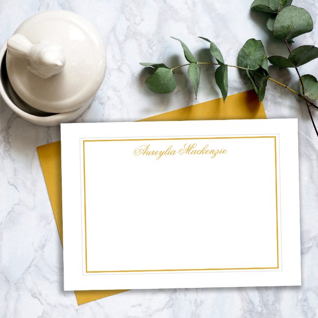 Retro Golden Mustard Yellow and White Personalised Card (Retro Golden Mustard Yellow and White Personalized Note Card)