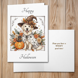Retro Golden Retriever Autumn Frame Halloween Holiday Card