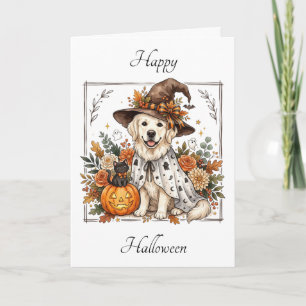Retro Golden Retriever Autumn Frame Halloween Holiday Card