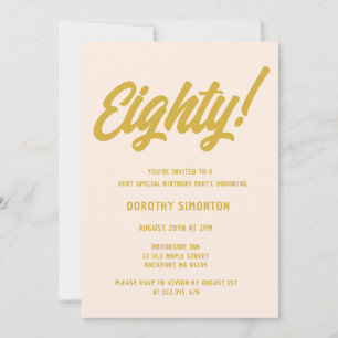 Retro Golden Script 80th Birthday Party Invitation