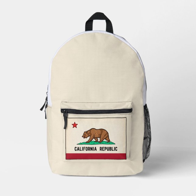 Retro Golden State Bear California Republic Printed Backpack (Front)