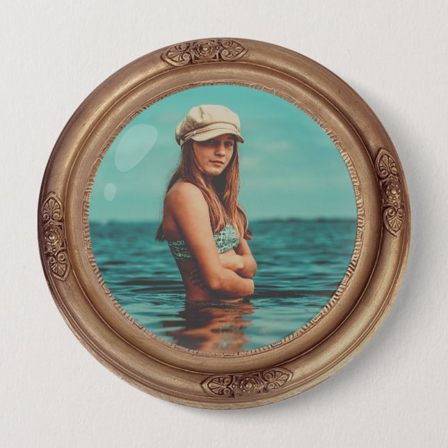 Retro Golden Stylish Portrait Photo display 10 Cm Round Badge (Front)