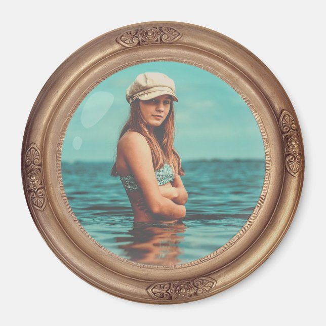 Retro Golden Stylish Portrait Photo display Magnet (Front)