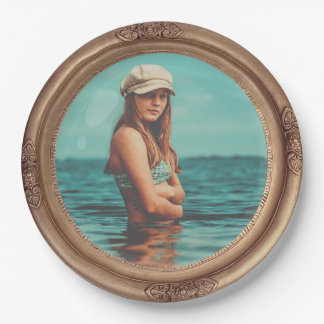 Retro Golden Stylish Portrait Photo display Paper Plate