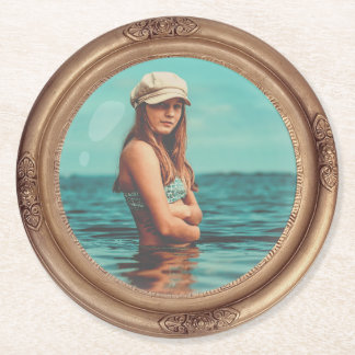Retro Golden Stylish Portrait Photo display Round Paper Coaster