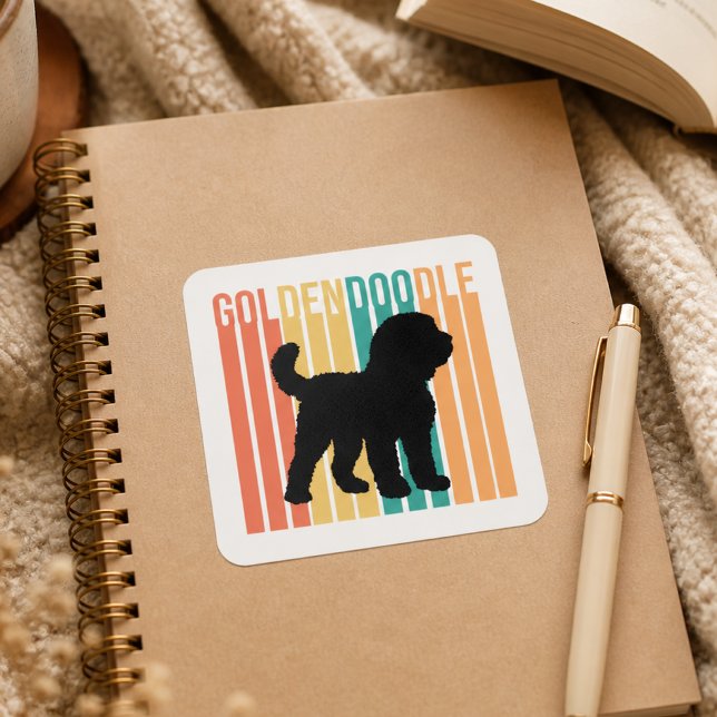 Retro Goldendoodle Dog Silhouette Square Sticker (goldendoodle sticker on journal)