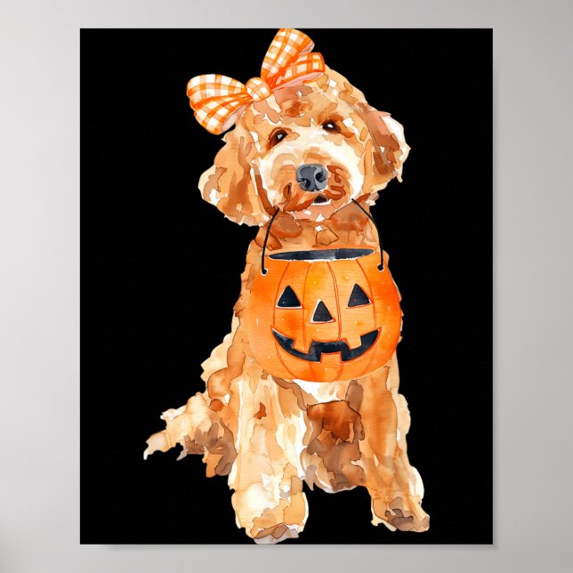 Retro Goldendoodle Pumpkin Jack O Lantern Poster (Front)