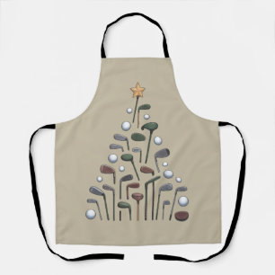 Retro Golf Club Christmas Tree Golfing X-mas Apron
