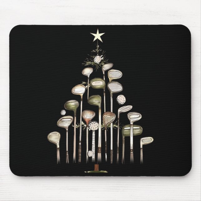 Retro Golf Club Christmas Tree Golfing Xmas Golfer Mouse Pad (Front)