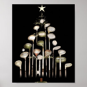 Retro Golf Club Christmas Tree Golfing Xmas Golfer Poster