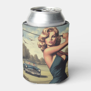 Retro Golf Girl Can Cooler