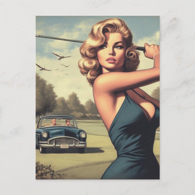 Retro Golf Girl Postcard (Front)