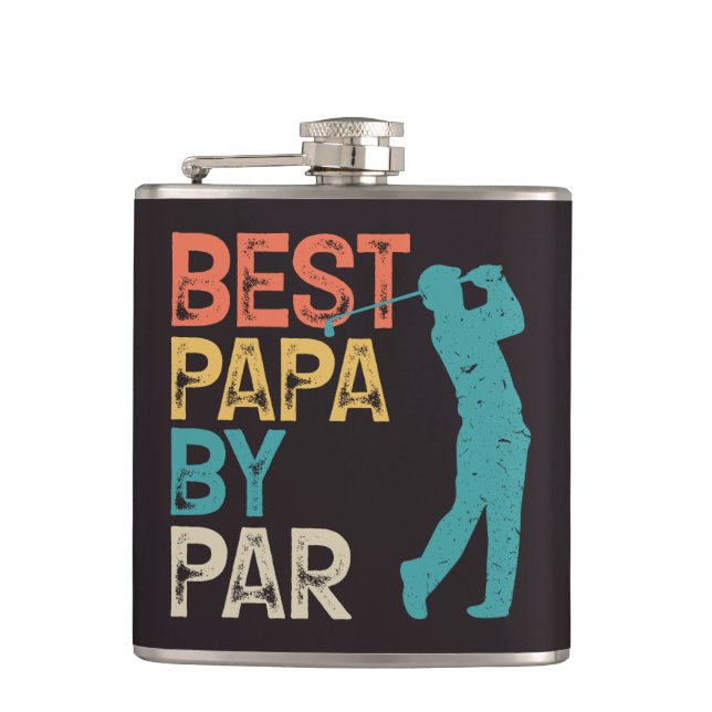 Retro Golfer - Best Papa By Par Hip Flask (Front)
