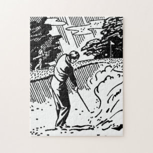 Retro Golfer Sand Trap Jigsaw Puzzle