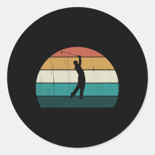 Retro Golfer Swing Vintage Sunset Playing Golf Lov Classic Round Sticker
