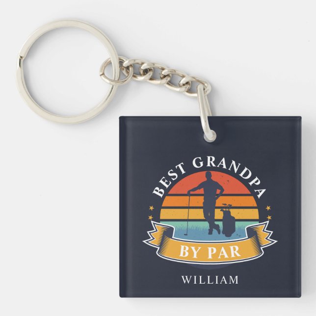 Retro Golfing Best Grandpa By Par Personalised Key Ring (Front)